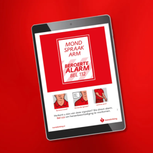 Gratis Hartstichting beroerte poster aanvragen met uitleg over symptomen zoals scheve mond en verwarde spraak