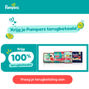 Pampers cashback actie waarbij je 100 procent geld terug krijgt op Pampers luiers verpakking