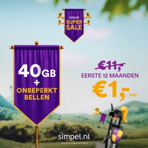 Simpel abonnement €1 per maand met korting en 40GB data